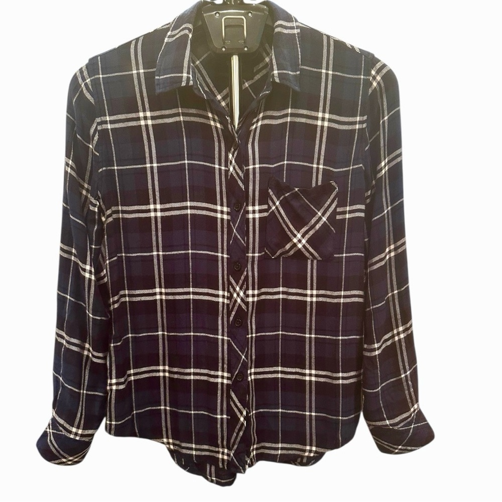 Rails Hunter Spruce White 100% Rayon Button Shirt Sz S Preppy School Girl Soft